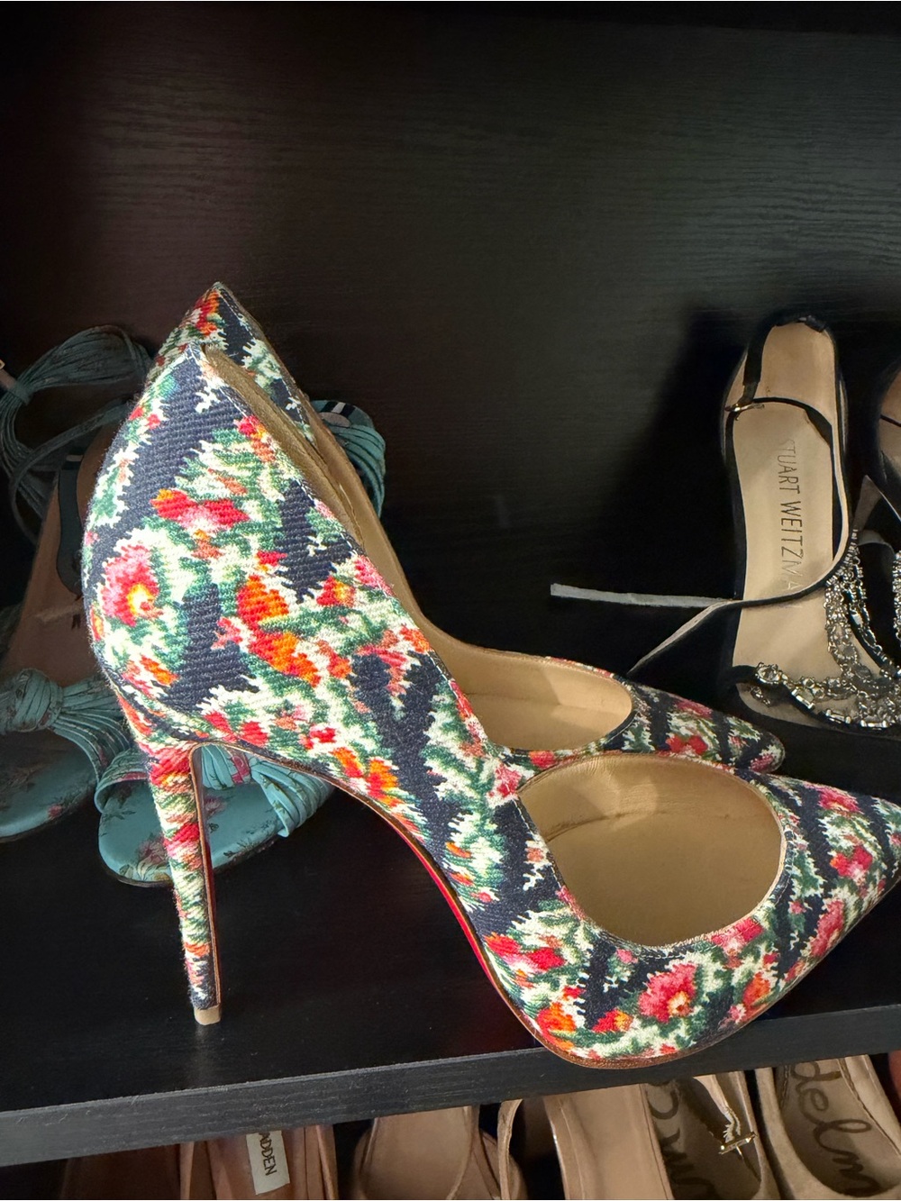 Christian Louboutin Navy Floral Pointed-Toe Stiletto Pumps